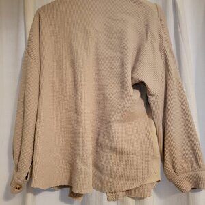 Chouyatou Loose Fit Waffle Knit Top | Long Sleeve | Apricot | Size Large